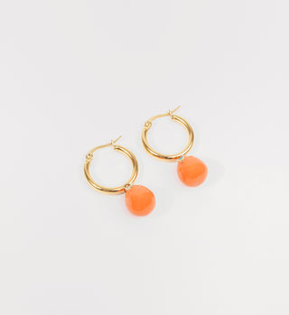 Orange Pearl Drop Hoops - Orange