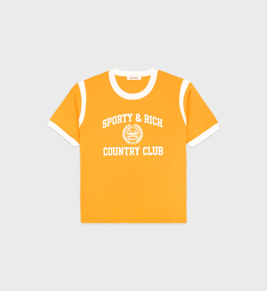 Varsity Crest Sports Tee - Faded Gold/White