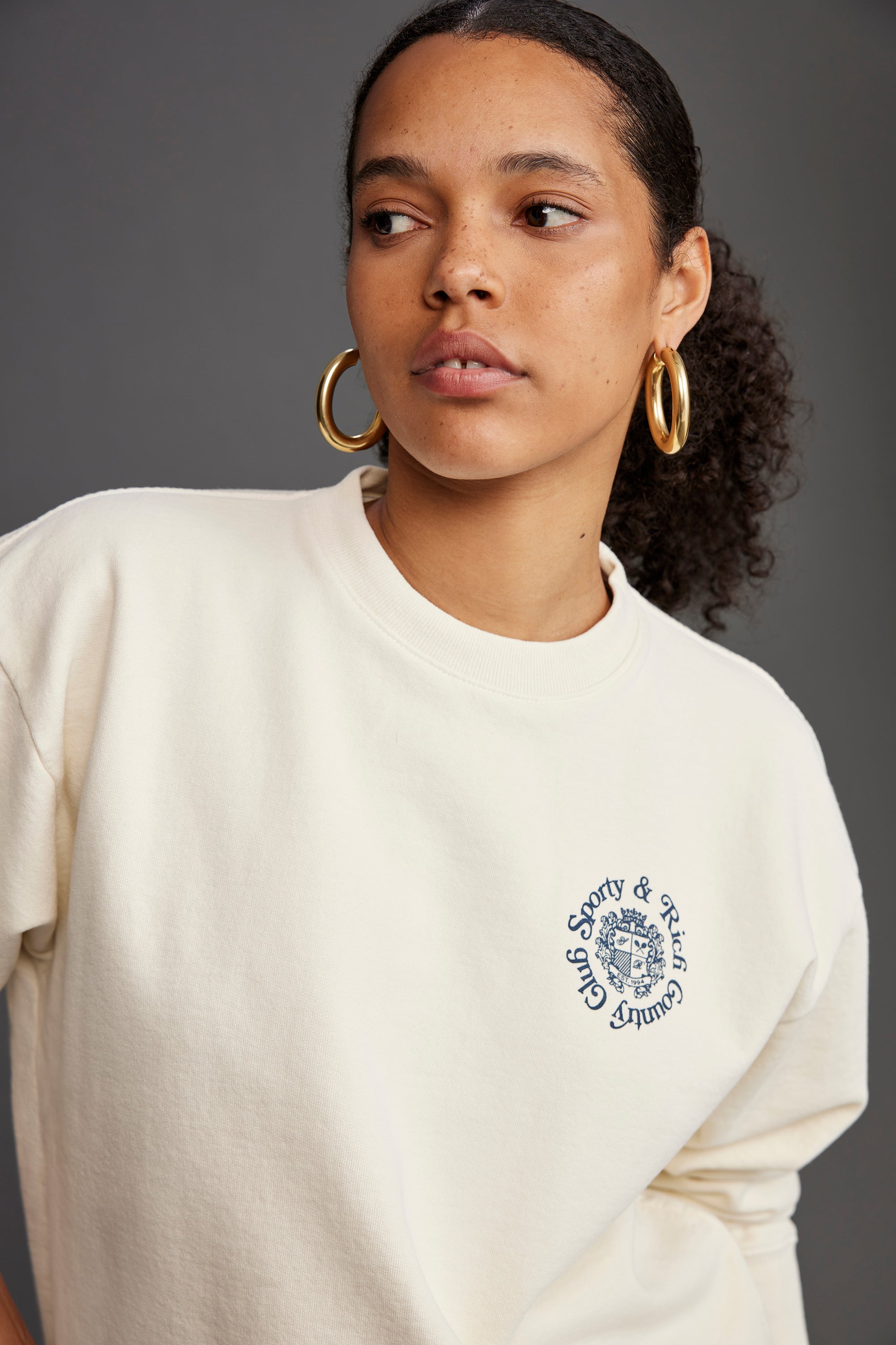 Hotel Crewneck Cream Navy Sporty Rich