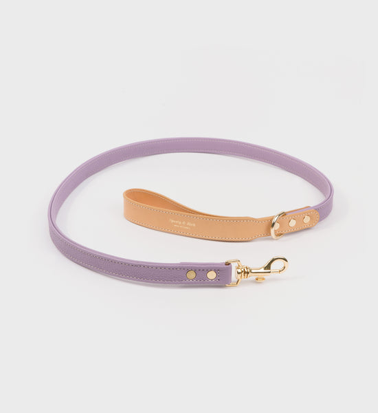 Leather Dog Leash - Soft Lilac/Gold