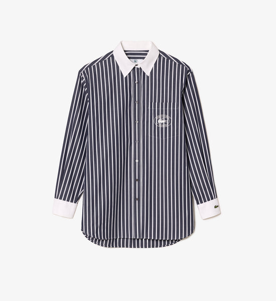 Striped Poplin Shirt - Marine/Farine