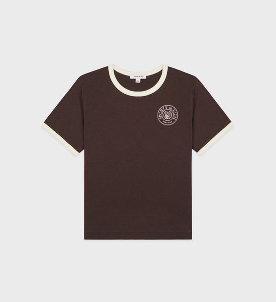 Connecticut Crest Ringer Tee - Chocolate/Off White
