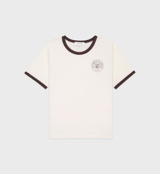 Connecticut Crest Ringer Tee - Off White/Chocolate