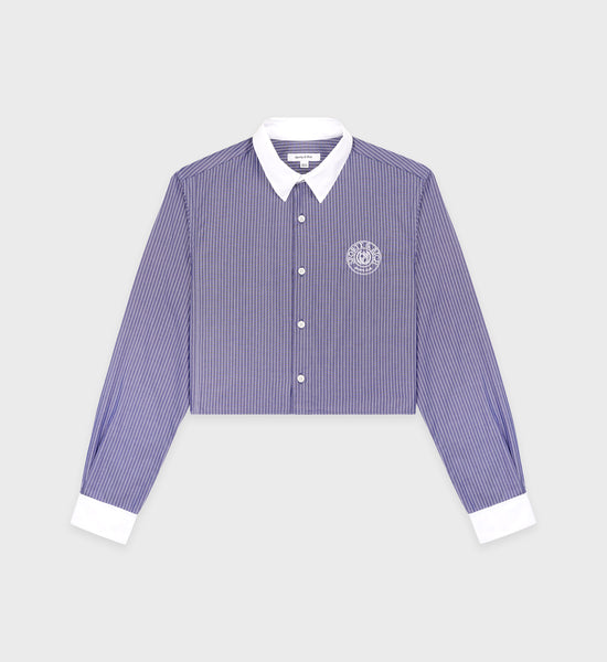 Connecticut Crest Cropped Shirt - Navy Striped/White