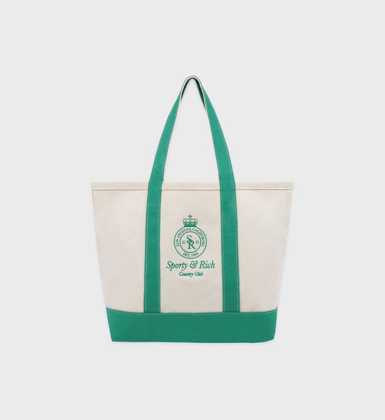 Crown Logo XL Tote Bag - Natural/Verde