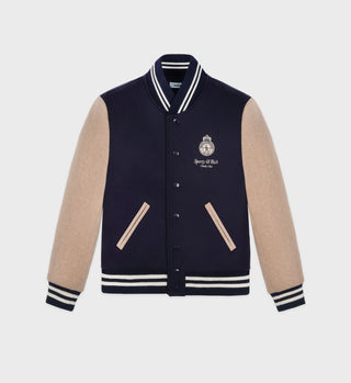 Crown Wool Varsity Jacket - Navy/Beige