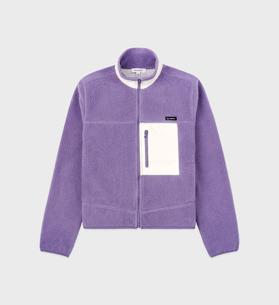 Zipped Sherpa Jacket - Eggplant/Cream