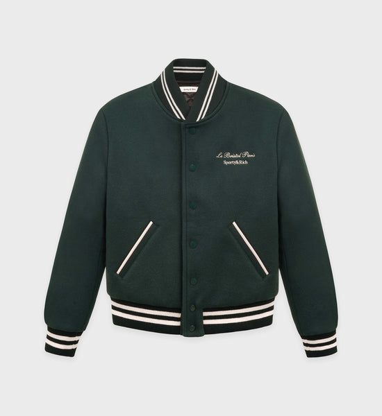 Faubourg Wool Varsity Jacket - Forest Green/Cream