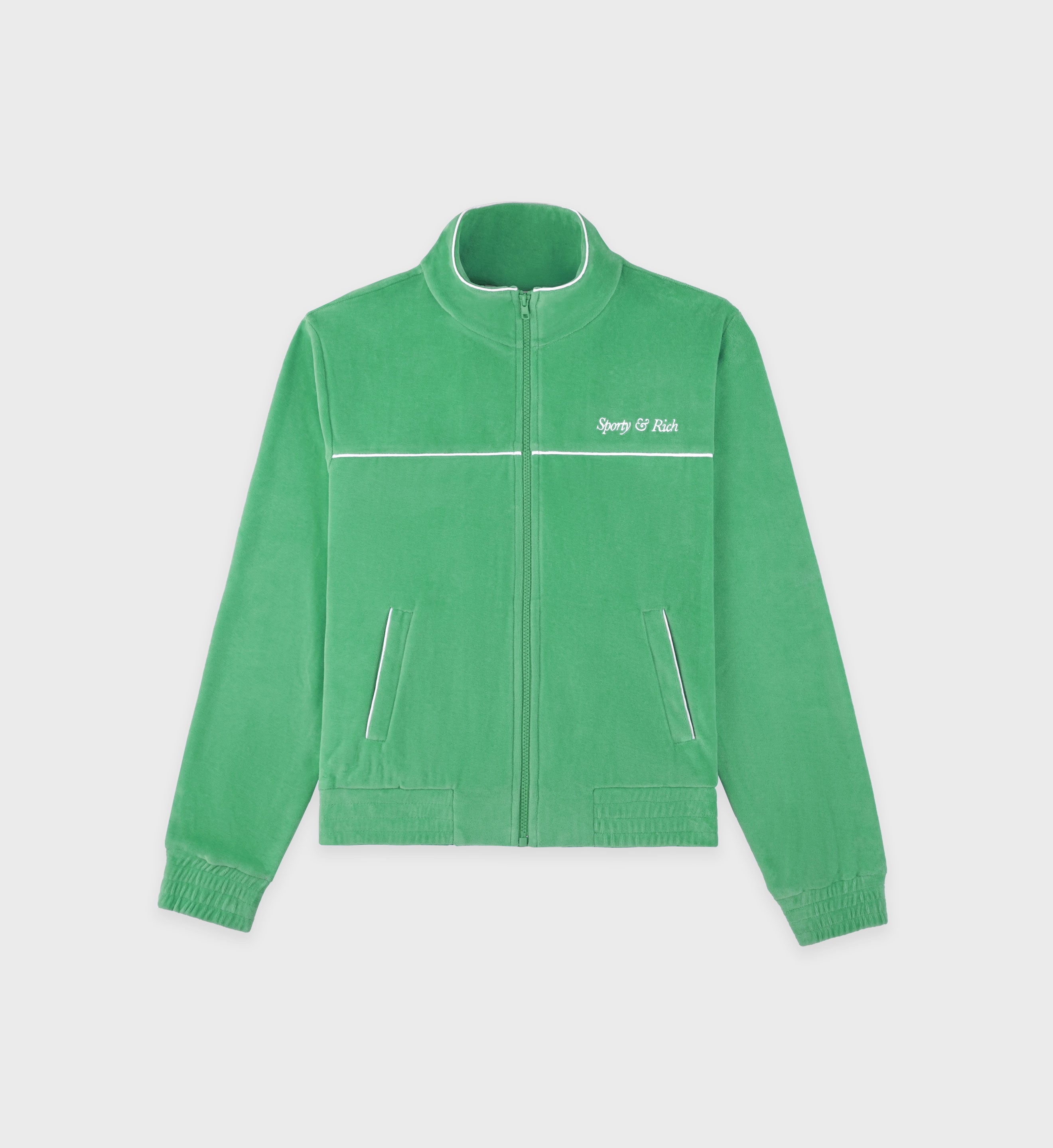 Italic Logo Velour Track Jacket - Verde/White