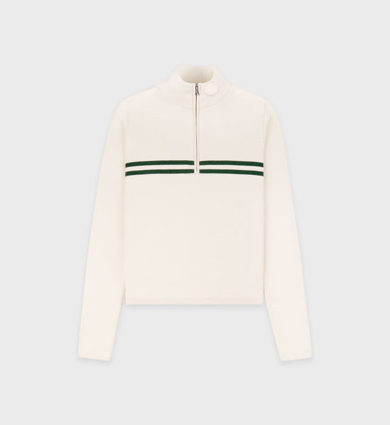 Minimal Quarter Zip - Off White/Forest