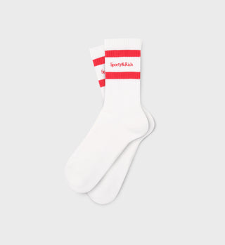 Serif Logo Socks - White/Sports Red