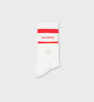 Serif Logo Socks - White/Sports Red