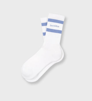 Serif Logo Striped Socks - White/Washed Hydrangea