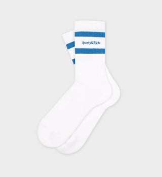 Serif Logo Socks - White/Lapis