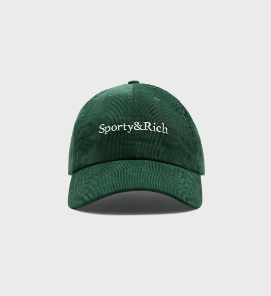 Serif Logo Corduroy Hat - Moss/White