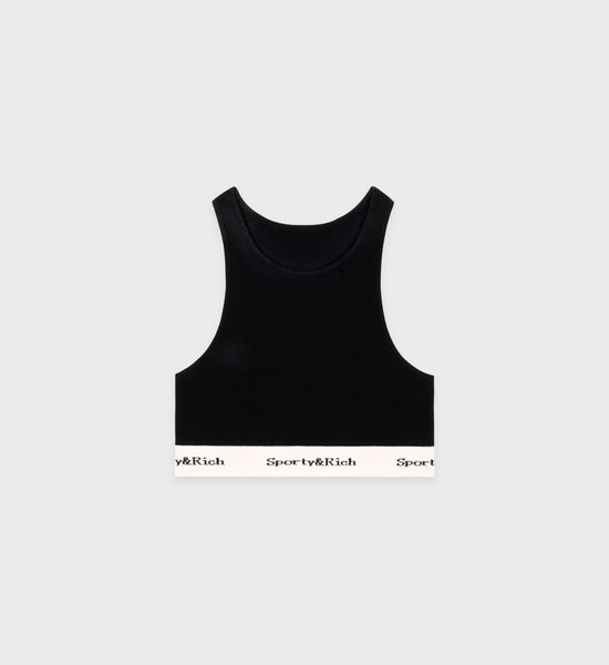 Serif Logo Knitted Cropped Tank - Black/Off White