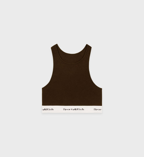 Serif Logo Knitted Cropped Tank - Chocolate/Off White