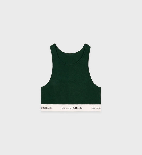 Serif Logo Knitted Cropped Tank - Forest/Off White