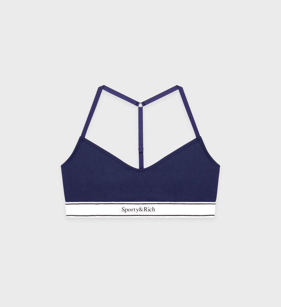 Serif Logo Sports Bralette - Navy/Off White