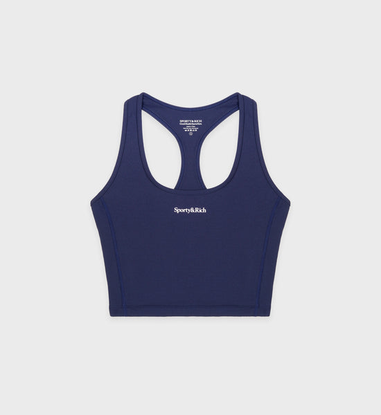 Serif Logo Sports Cropped Tank - Navy/White