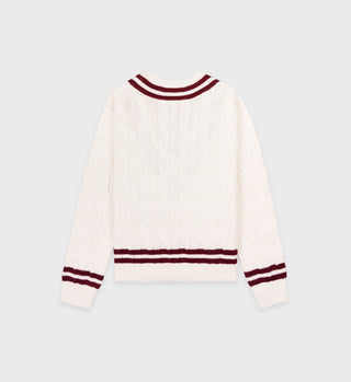 SRC Cableknit V-Neck Sweater - Off White/Merlot