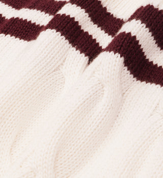 SRC Cableknit V-Neck Sweater - Off White/Merlot