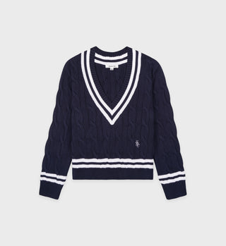 SRC Cableknit V-Neck Sweater - Navy/White