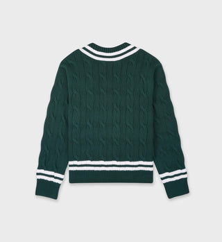 SRC Cableknit V-Neck Sweater - Forest/White