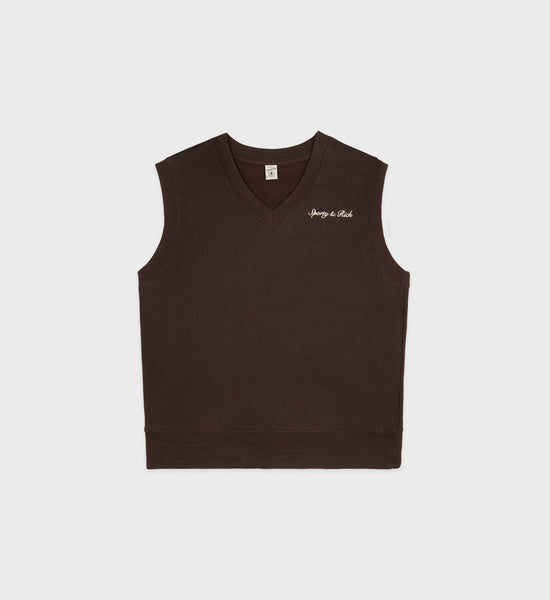 Syracuse Embroidered V-Neck Vest - Chocolate/Cream