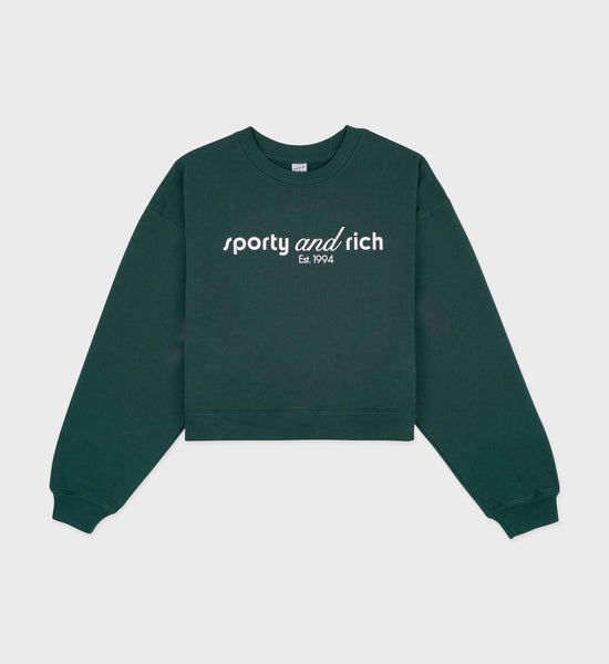 Tank Cropped Crewneck - Forest/White