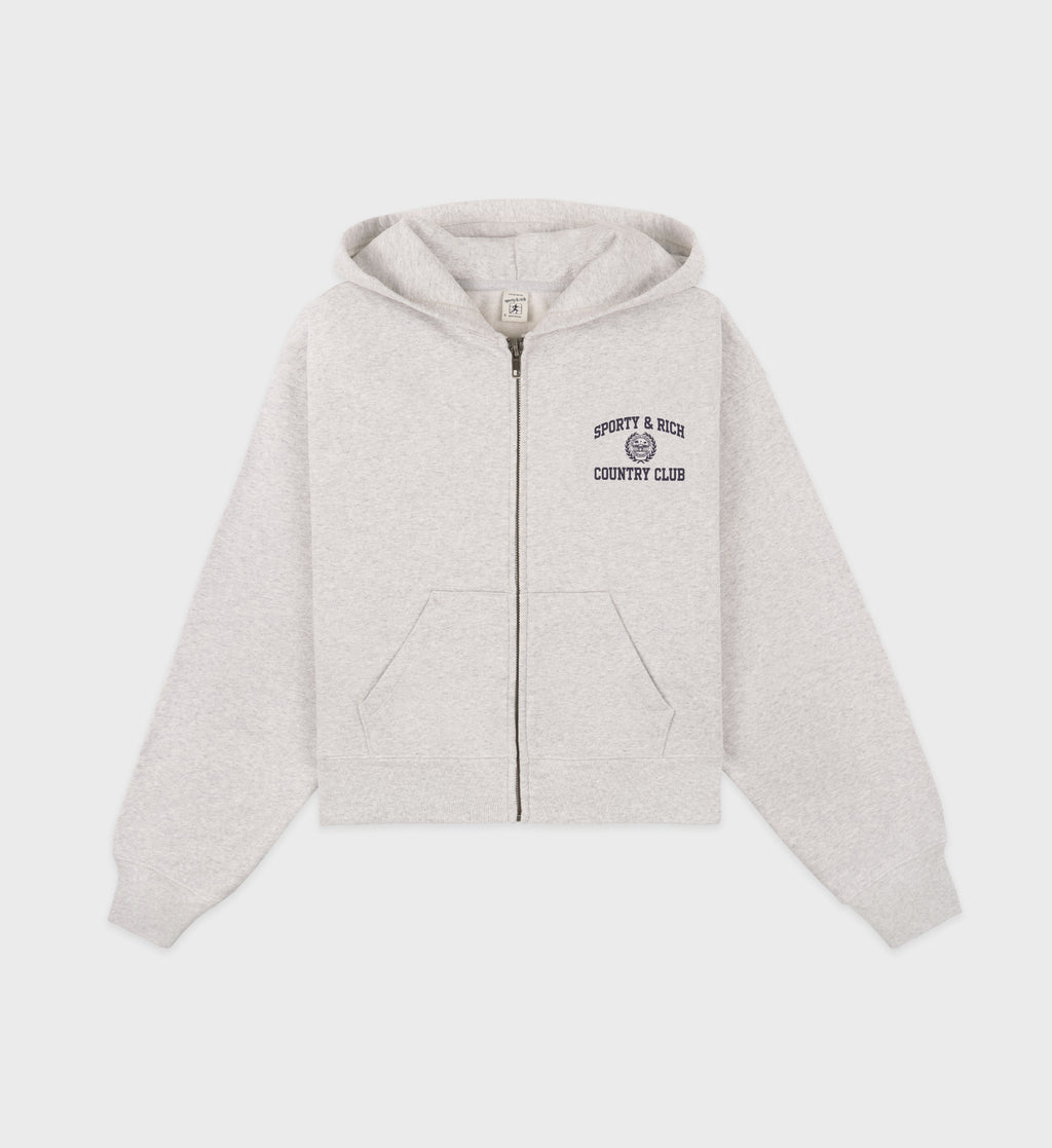 Varsity Crest Zipped Cropped Hoodie - Heather Gray/Navy – Sporty & Rich