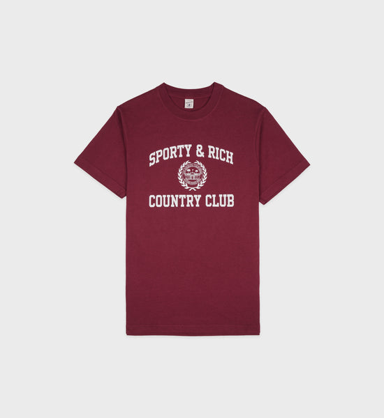 Varsity Crest T-Shirt - Merlot/White
