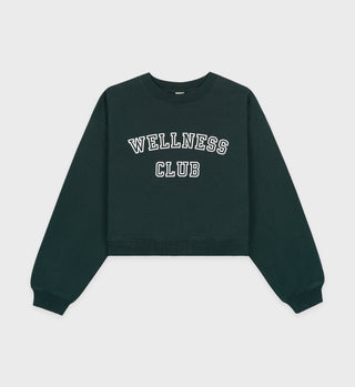 Wellness Club Flocked Cropped Crewneck - Forest/White