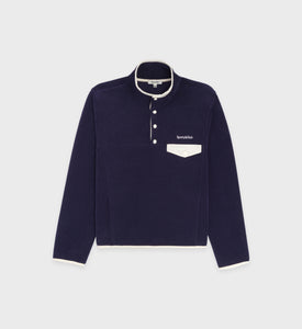 Buttoned Polar Sweatshirt - Navy/Cream