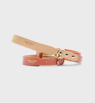 Leather Dog Leash  - Coral/Gold