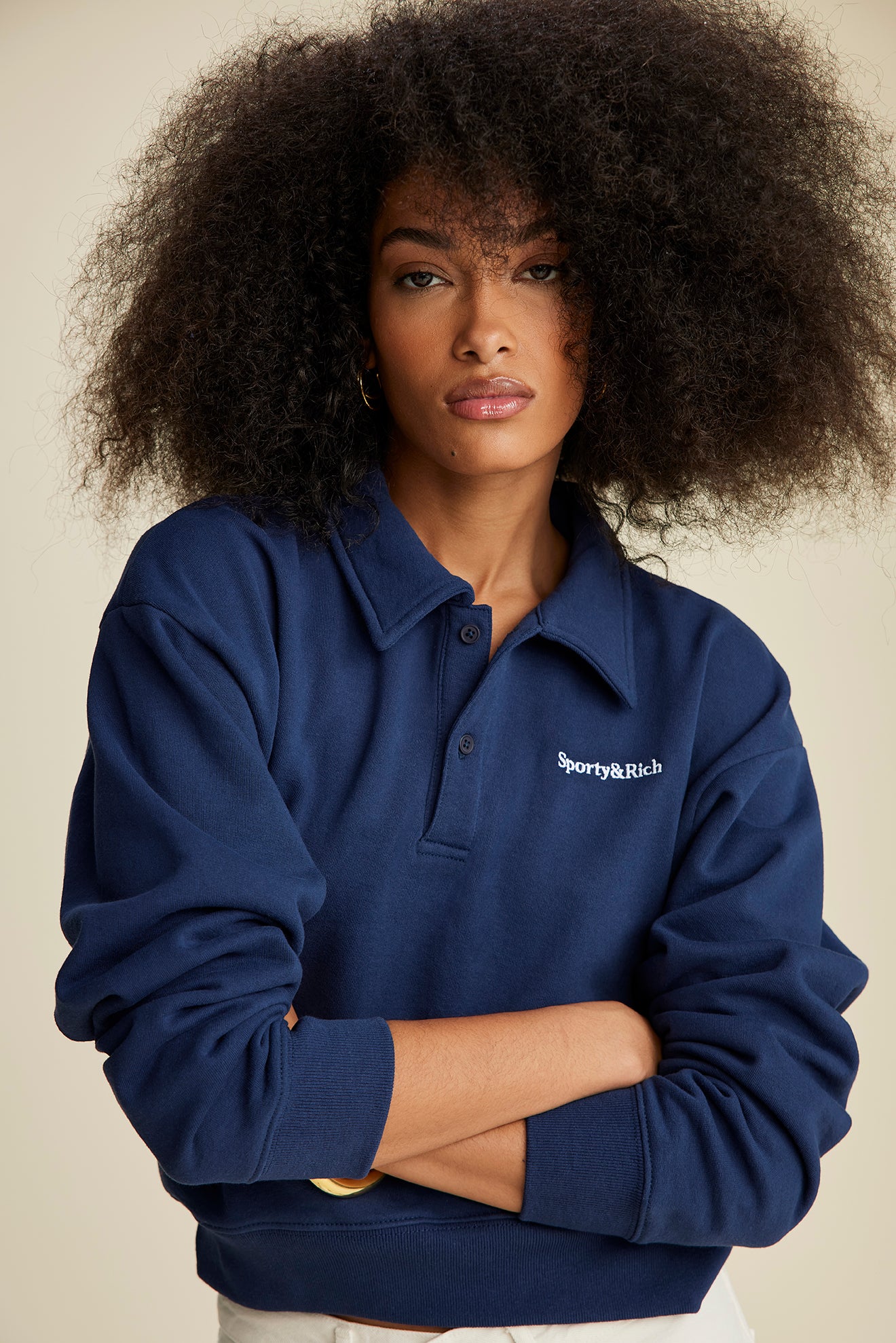 Serif Logo Embroidered Polo - Navy – Sporty & Rich