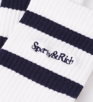 Serif Logo Striped Sock - White/Navy