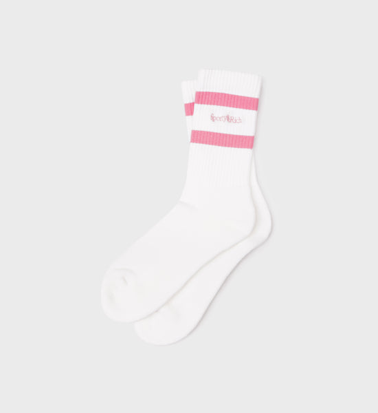 Serif Logo Striped Sock - White/Pink
