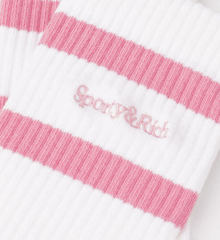 Serif Logo Striped Sock - White/Pink