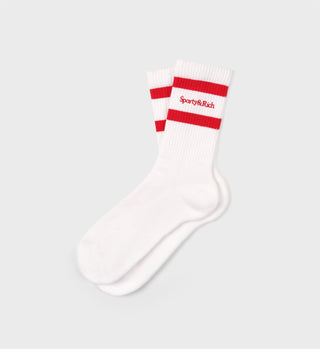Serif Logo Striped Socks - White/Red