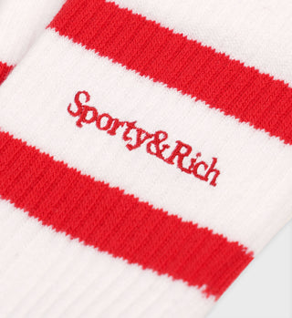 Serif Logo Striped Socks - White/Red
