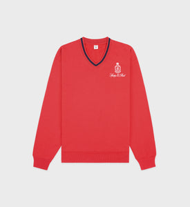 Vendome V-Neck Sweatshirt - Ruby/White